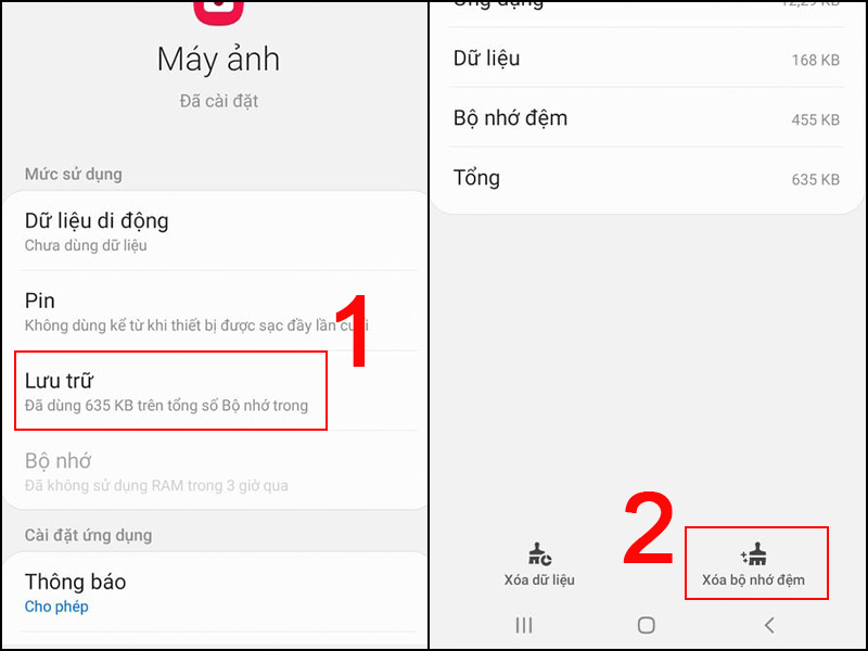 Chọn xóa bộ nhớ đệm